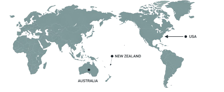 World map showing Taveuni export destinations